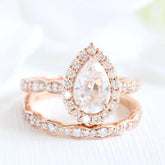 1.80CT Pear Cut Moissanite Halo Bridal Engagement Ring Set