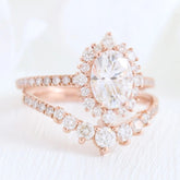 1.50CT Tiara Oval Cut Moissanite Halo Pave Bridal Engagement Ring Set