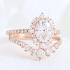 1.50CT Tiara Oval Cut Moissanite Halo Pave Bridal Engagement Ring Set
