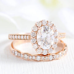 1.50CT Oval Cut Solitaire Moissanite Halo Bridal Engagement Ring Set