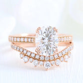 2.0CT Oval Solitaire Cut Moissanite Halo Bridal Engagement Ring Set