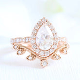 1.50CT Pear Cut Moissanite Halo Bridal Engagement Ring Set