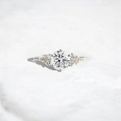 2CT Round Cut Cluster Moissanite Engagement Ring Floating Accent Stones