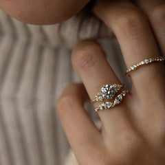 2CT Round Cut Cluster Moissanite Engagement Ring Floating Accent Stones