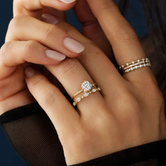 2CT Round Cut Cluster Moissanite Ring with Floating Accent Diamonds