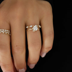2CT Round Cut Cluster Moissanite Ring with Floating Accent Diamonds