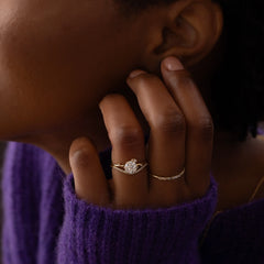 2CT Round Cut Cluster Moissanite Ring with Floating Accent Diamonds