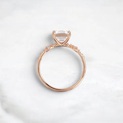 2 Carat Asscher Cut Moissanite Engagement Ring with Cluster Side Stones