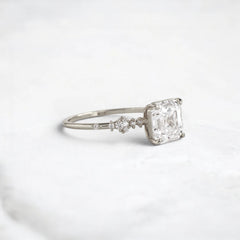 2 Carat Asscher Cut Moissanite Engagement Ring with Cluster Side Stones