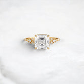 2 Carat Asscher Cut Moissanite Engagement Ring with Cluster Side Stones