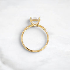 2 Carat Asscher Cut Moissanite Engagement Ring with Cluster Side Stones