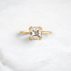 2.5CT Asscher Cut Moissanite Solitaire Triple Prong Engagement RIng
