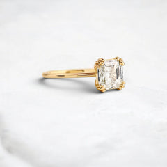 2.5CT Asscher Cut Moissanite Solitaire Triple Prong Engagement RIng