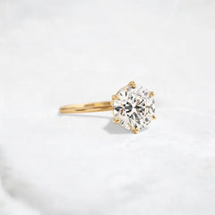 Round Moissanite Engagement Ring, Handcrafted Six-Prong Tab Design, Romantic Love Gift for Her