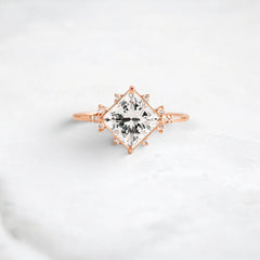 2CT Princess Cut Moissanite Cluster Engagement Ring with Four Prong Setting