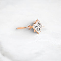 2CT Princess Cut Moissanite Cluster Engagement Ring with Four Prong Setting