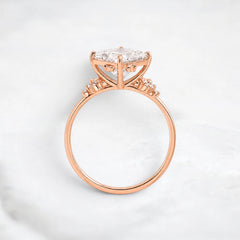 2CT Princess Cut Moissanite Cluster Engagement Ring with Four Prong Setting