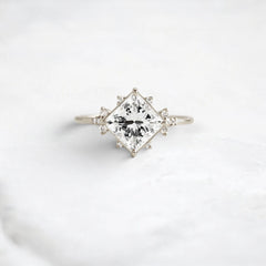 2CT Princess Cut Moissanite Cluster Engagement Ring with Four Prong Setting