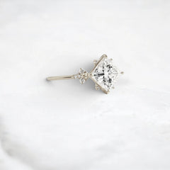 2CT Princess Cut Moissanite Cluster Engagement Ring with Four Prong Setting
