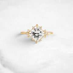 2CT Princess Cut Moissanite Cluster Engagement Ring with Four Prong Setting