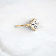 2CT Princess Cut Moissanite Cluster Engagement Ring with Four Prong Setting