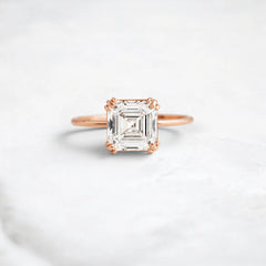 2.5CT Asscher Cut Moissanite Solitaire Triple Prong Engagement RIng