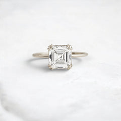 2.5CT Asscher Cut Moissanite Solitaire Triple Prong Engagement RIng