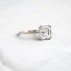 2.5CT Asscher Cut Moissanite Solitaire Triple Prong Engagement RIng