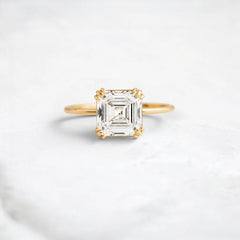 2.5CT Asscher Cut Moissanite Solitaire Triple Prong Engagement RIng