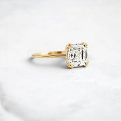 2.5CT Asscher Cut Moissanite Solitaire Triple Prong Engagement RIng