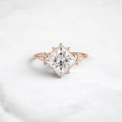 2CT Princess Cut Moissanite Cluster Engagement Ring with Four Prong Setting
