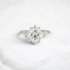 2CT Princess Cut Moissanite Cluster Engagement Ring with Four Prong Setting