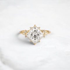 2CT Princess Cut Moissanite Cluster Engagement Ring with Four Prong Setting