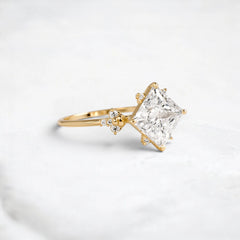 2CT Princess Cut Moissanite Cluster Engagement Ring with Four Prong Setting