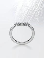 Round Cut Moissanite Curved Diamond Wedding Band in White Gold