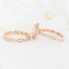 1.50CT Oval Cut Moissanite Halo Bridal Engagement Ring Set