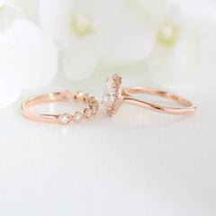 2.30CT Vintage Floral Cushion Cut Moissanite Halo Bridal Engagement Ring Set