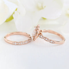 1.50CT Vintage Floral Oval Cut Moissanite Halo Engagement Ring Set