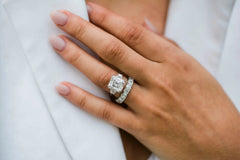 4.10CT Asscher Cut Moissanite Engagement Ring in 14K White Gold