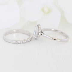 1.50CT Oval Cut Moissanite Halo Bridal Engagement Ring Set