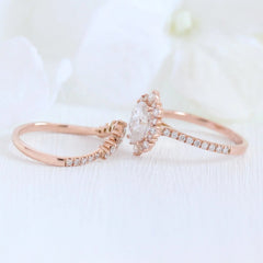 1.50CT Tiara Oval Cut Moissanite Halo Pave Bridal Engagement Ring Set