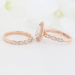 1.50CT Pear Cut Moissanite Halo Bridal Engagement Ring Set