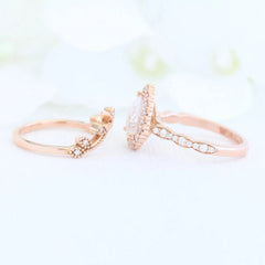 1.50CT Pear Cut Moissanite Halo Bridal Engagement Ring Set