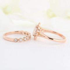 1.50CT Oval Cut Moissanite Halo Bridal Engagement Ring Set