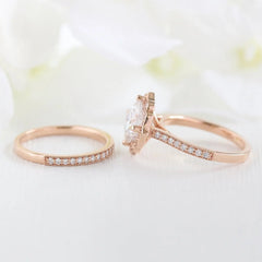 2.30CT Vintage Floral Cushion Cut Moissanite Halo Bridal Engagement Ring Set