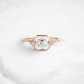2CT Asscher Cut Bezel Set Moissanite Halo Cluster Engagement Ring in 14K Gold