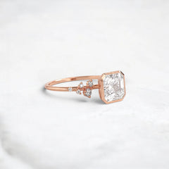 2CT Asscher Cut Bezel Set Moissanite Halo Cluster Engagement Ring in 14K Gold