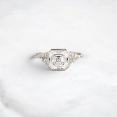 2CT Asscher Cut Bezel Set Moissanite Halo Cluster Engagement Ring in 14K Gold