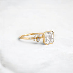2CT Asscher Cut Bezel Set Moissanite Halo Cluster Engagement Ring in 14K Gold