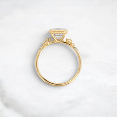 2CT Asscher Cut Bezel Set Moissanite Halo Cluster Engagement Ring in 14K Gold